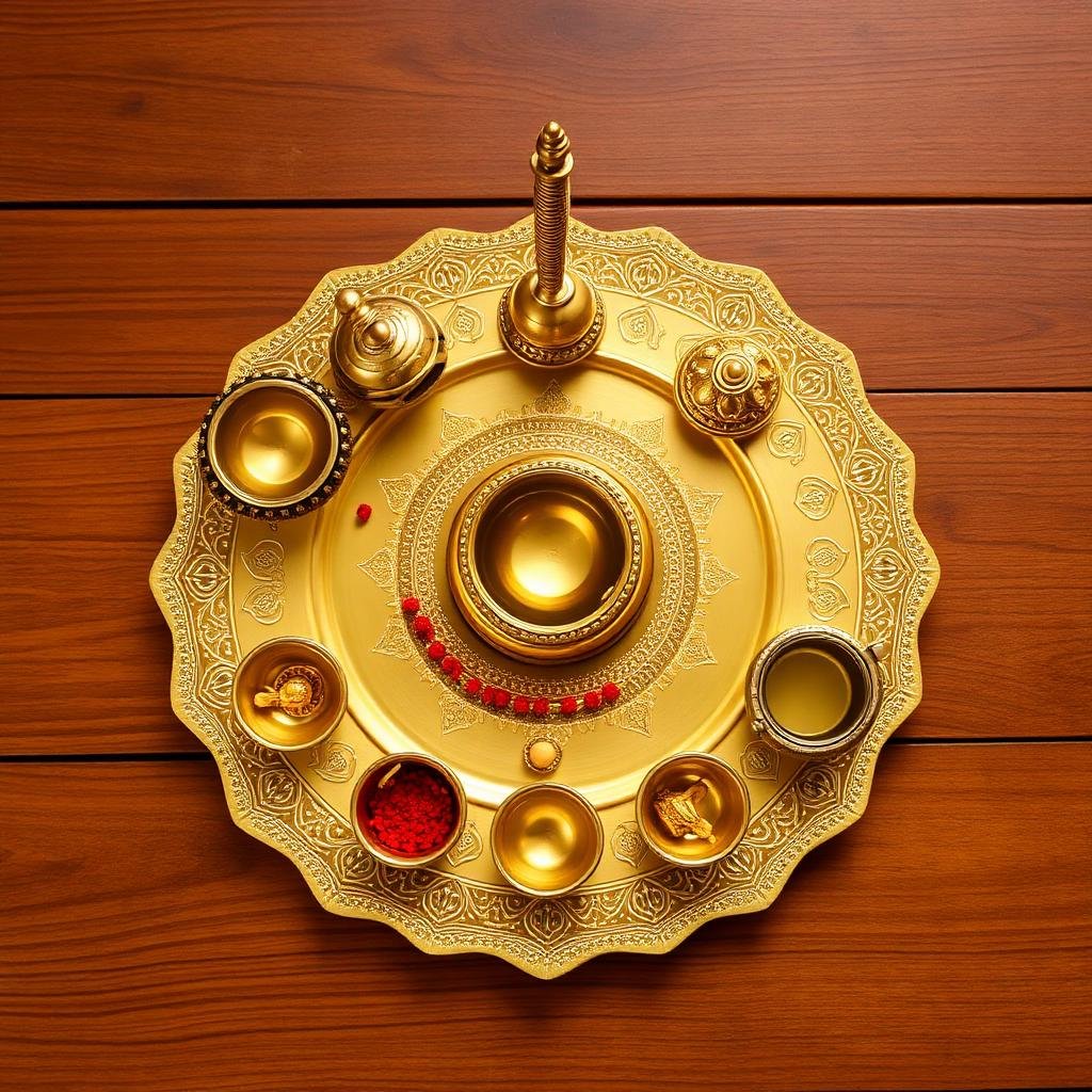 Brass Pooja Thali Set (7 Pieces)